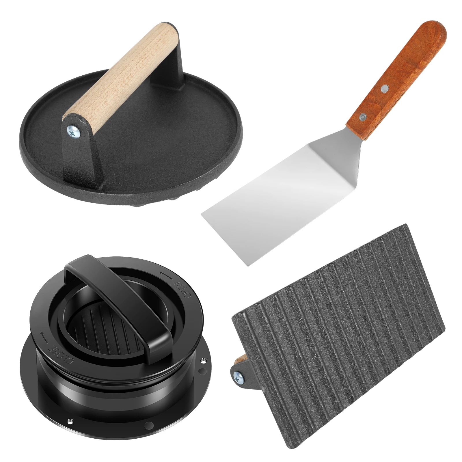 

3Pcs Burger Press with Wood Handle Easy to Clean Hamburger Press Enduring Hamburger Squeeze Patty Maker for Smash Burger