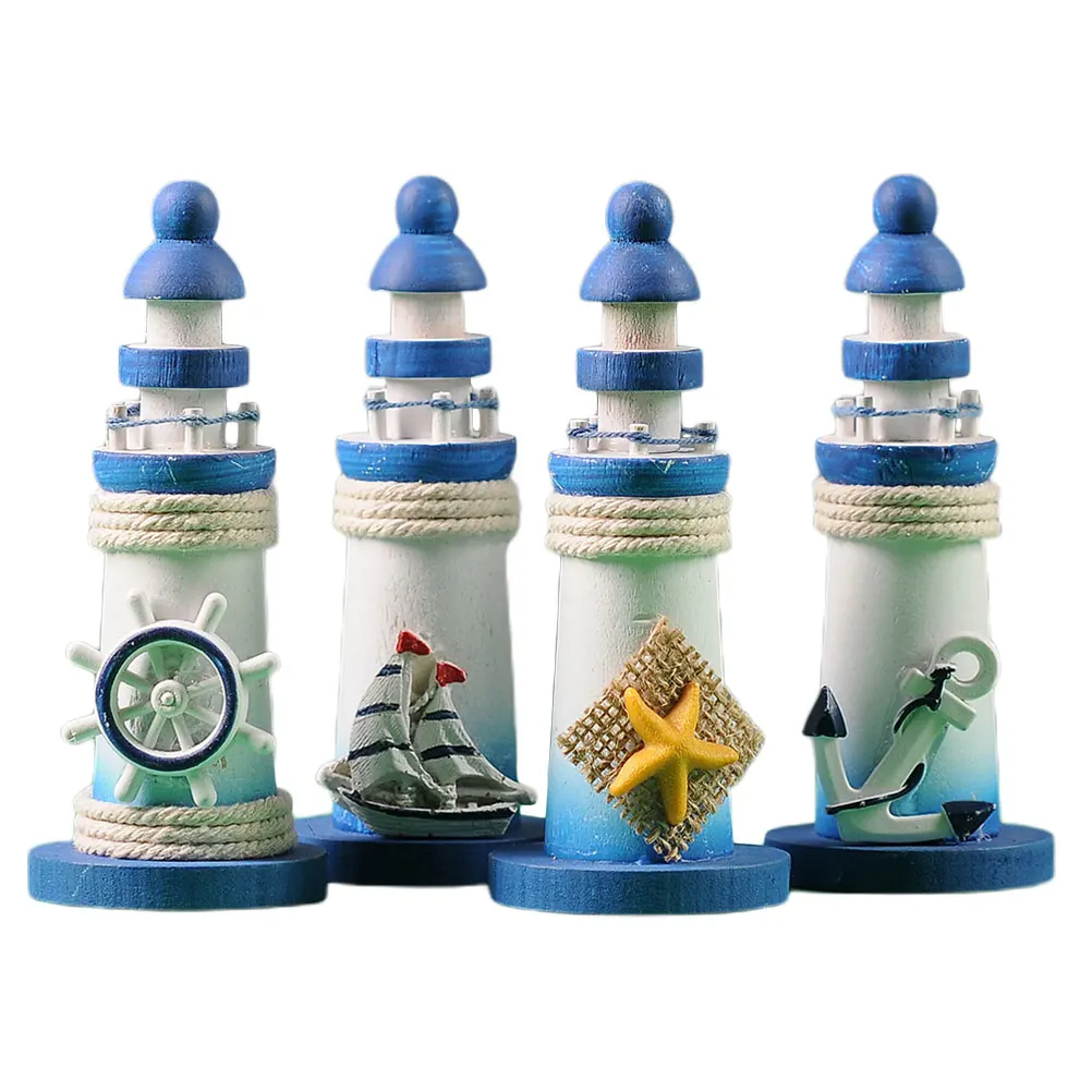 

4 Pcs Wooden Lighthouse Accessories Home Lighthouse Adornment Decor Mediterranean Style Office Desktop Ornament