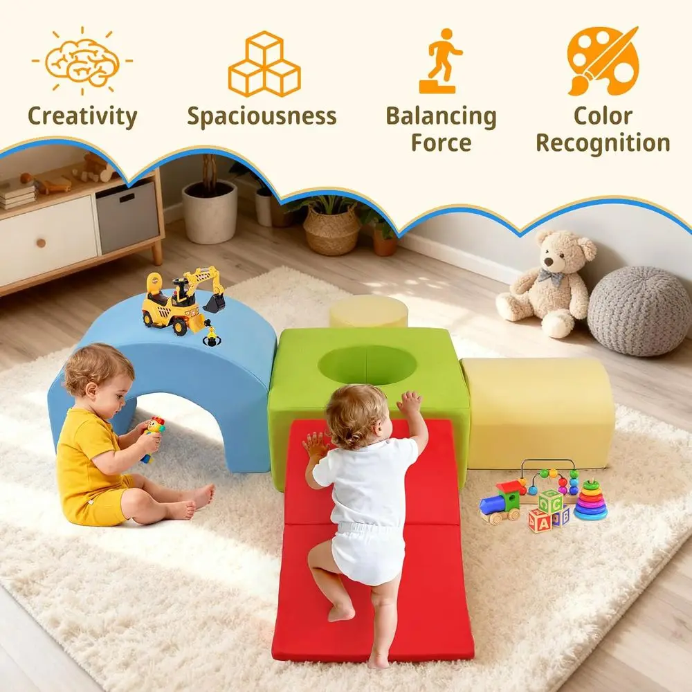 Miękkie piankowe klocki do wspinaczki dla maluchów: 5-częściowy centrum zabaw w pomieszczeniach dla dzieci w wieku 1-3 lat