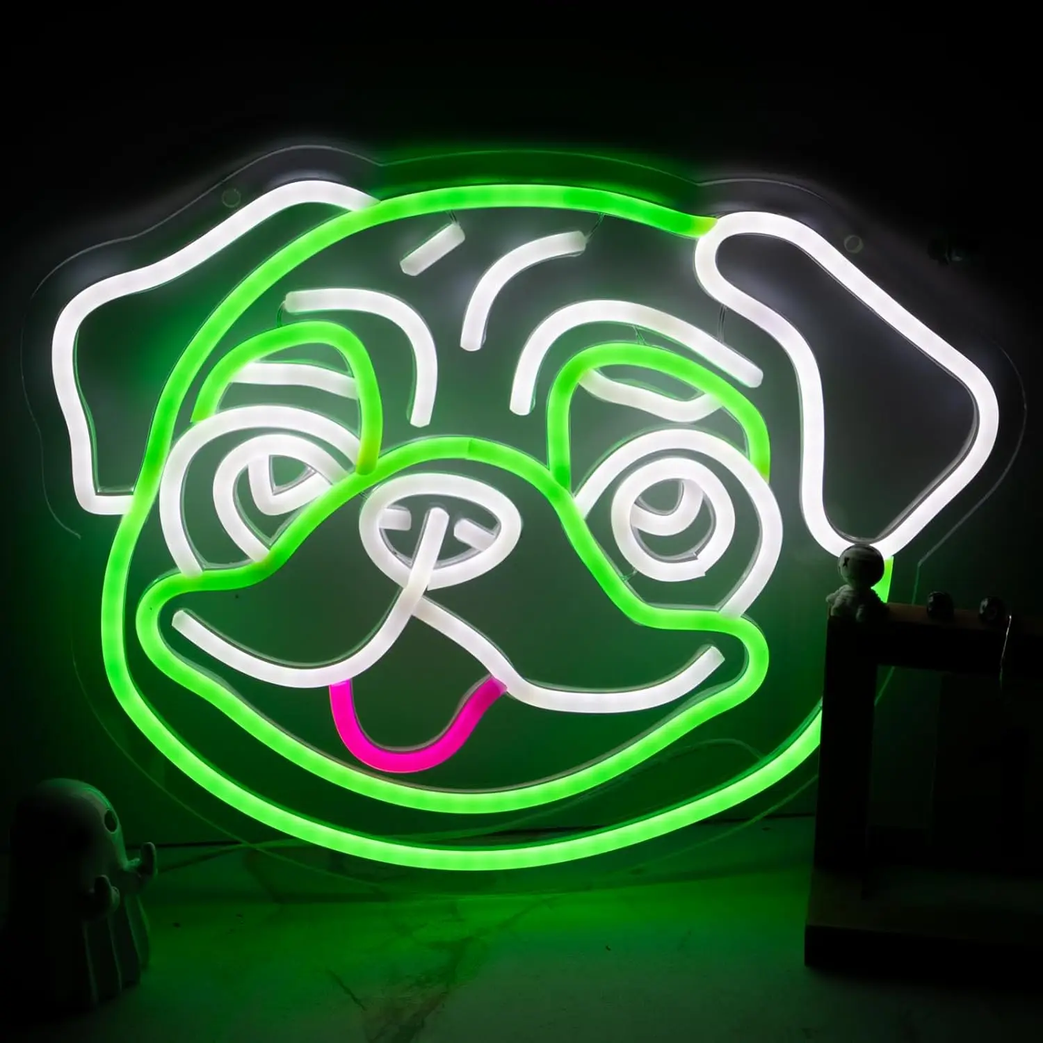 

Pug Neon Light Sign USB Dimmable LED Neon Sign Wall Decoration for Pet Store Gameroom Livingroom Birthday Party Gifts