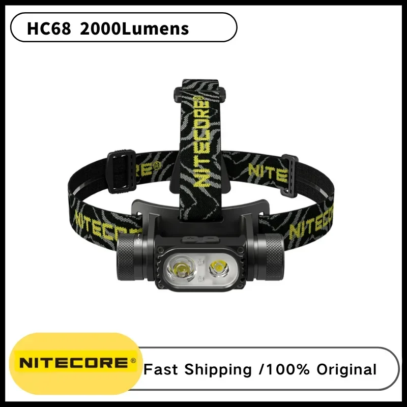 

NITECORE HC68 LED Headlamp 2000 Lumen USB Rechargeable Headlight Adjustable Spotlight Floodlight Dual Beam,18650 Li-ion Battery