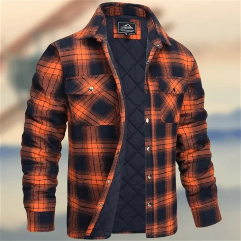 Motorcycle Jacket New Autumn Winter Men\'s Long Sleeved Lapel Plaid Outdoor Snowmobile Riding Thick Warm and Cold Resistant Shirt