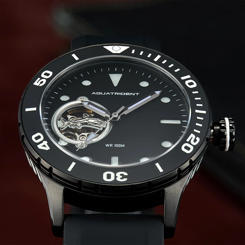 Aquatrident reloj mecánico de lujo para hombre, correa de acero 316L, diseño único de negocios con cinta impermeable, diseño único