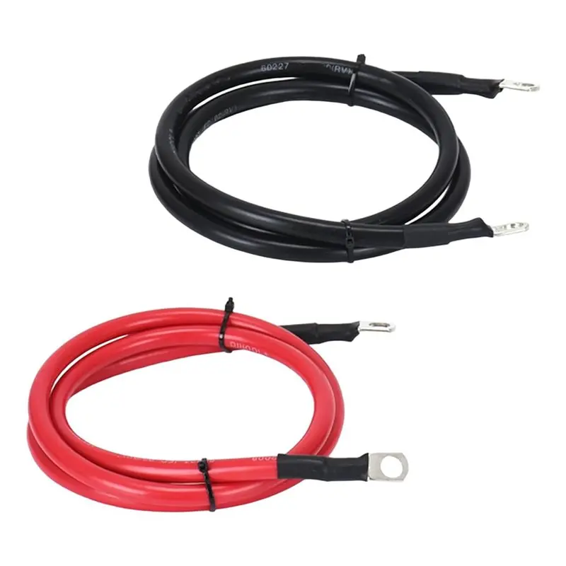 

A25I-Battery Inverter Cables 4 AWG 4 Gauge Pure Copper 4FT Length With 3/8 In Lugs- Power Wire Set For Battery Systems End