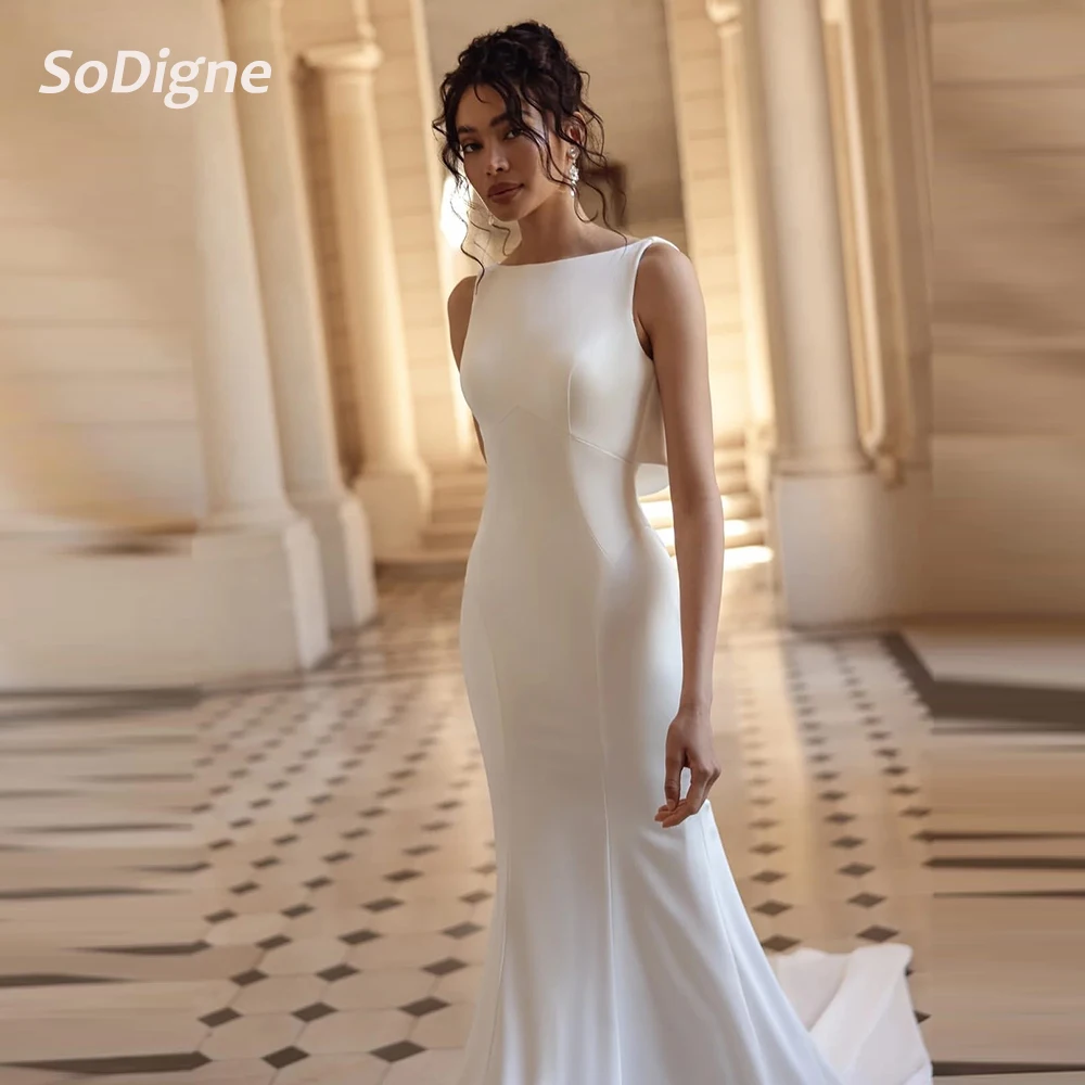 

SoDigne Mermaid Satin Beach Wedding Dresses Sleeveless Backless Bridal Dress Long Wedding Gown Robe De Mairee Customized