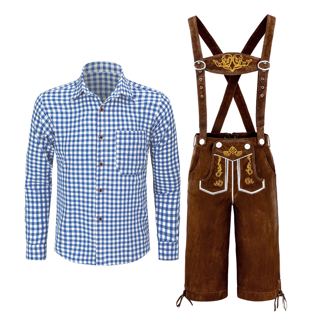 Mannen Oktoberfest-kostuum Beierse Duitse bierfestivals Lederhosen Kledingsets Shirt voor volwassenen Bretels Halloween Cosplay-outfit