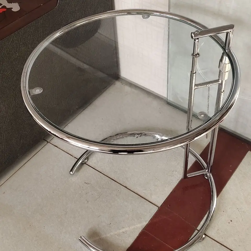 Light Luxury Small Unit Medieval Elevated Stainless Steel Tea Table Net Red Transparent Glass Coffee Table INS Sand Hair Edge