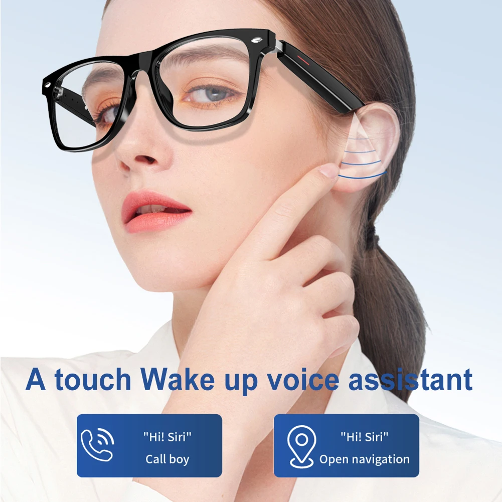 BT Audio Glasses AI Voice Assistant Wearable Eyeglass with Open Ear Speaker Hands-Free Calls & Built-in Microphone for Women Men