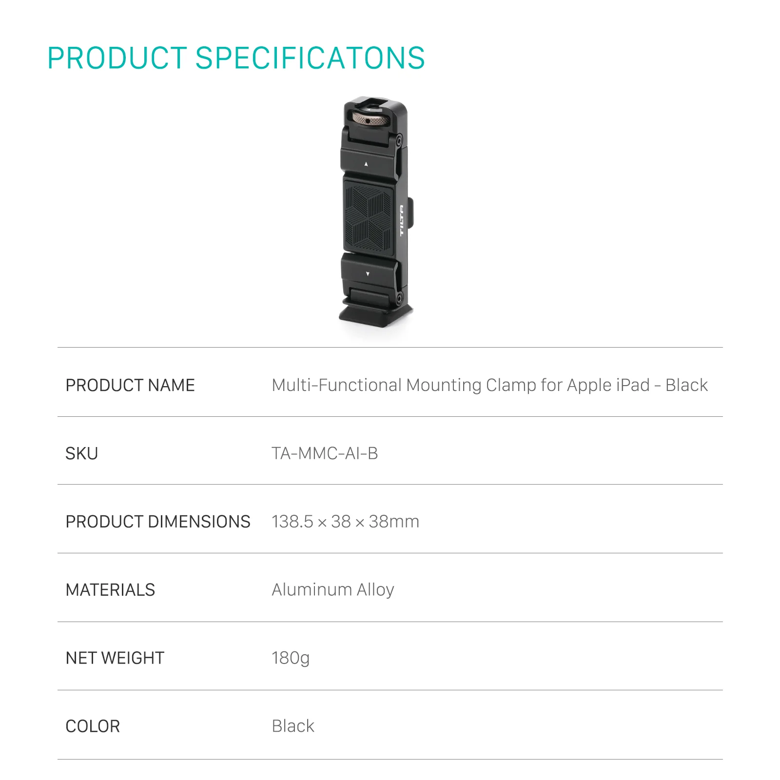 TILTA verstelbaar multifunctioneel montageklemgereedschap voor Apple iPad TA-MMC-AI-B