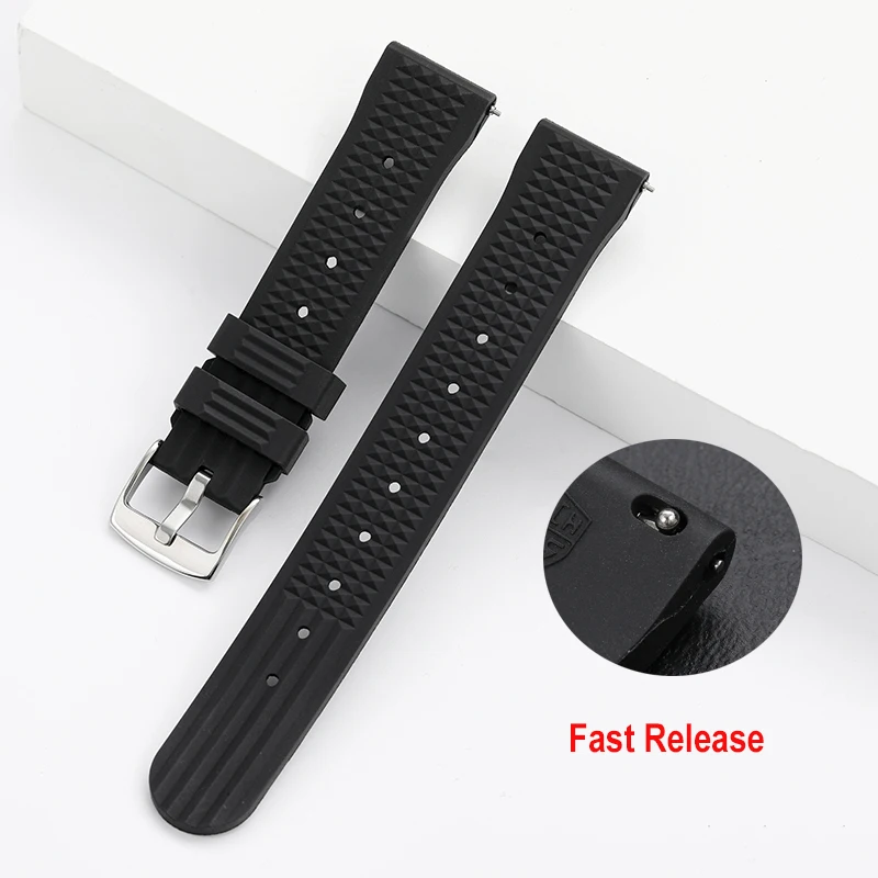 Premium Rubber WatchBand Fast Release Soft Universal Flat-end Strap Replacement for 7.3inch Wrist 20MM 22MM Watch Rubber Strap