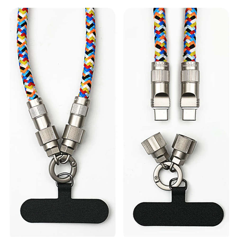 Cable de carga colgante para teléfono móvil, 2 en 1, para iphon 15, PD60W, cable de datos de carga rápida tejido, cuerda antipérdida, nuevo