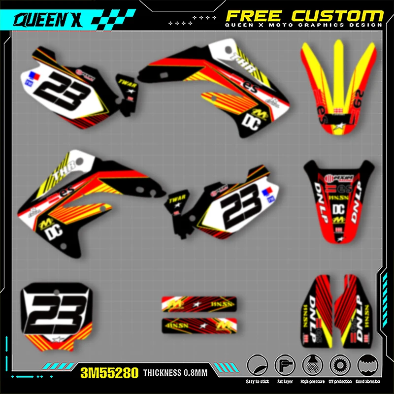 

QUEEN X MOTO, новый стиль, индивидуальная командная графическая наклейка, комплект наклеек для HONDA 2003, 2004, 2005, 2006, 2007, 2008-2012 CR85 002