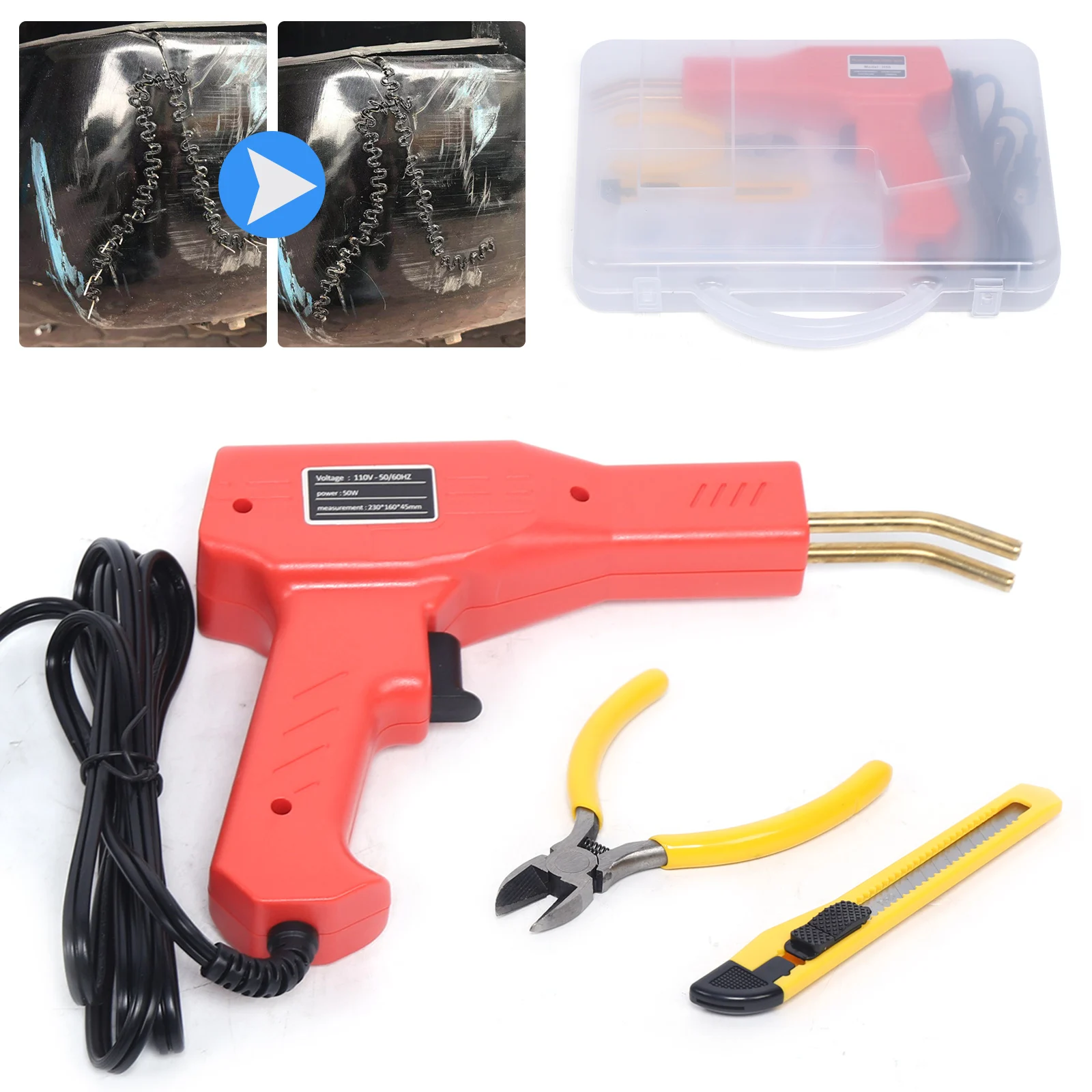 Auto Bumper Reparatie Plastic Lasser Kit Hot Nietmachine Lassen Gun Machine + 200 Nietjes