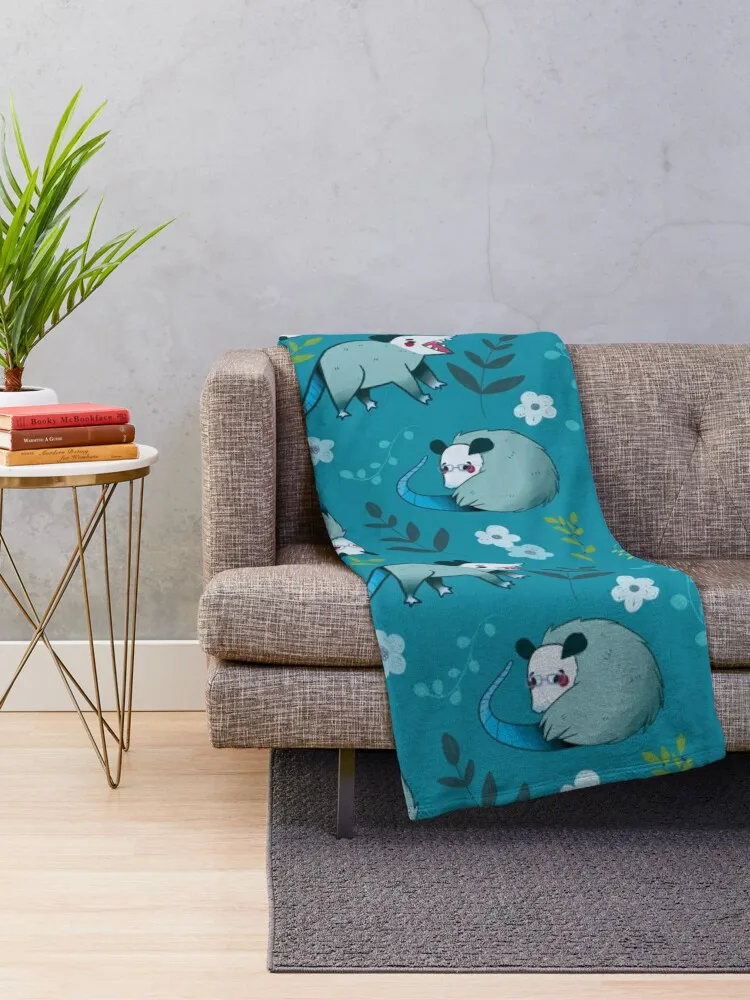 Possum - Cute Blue and Green Cartoon Animal Pattern Throw Blanket Fashion Sofa Blankets cosplay anime Soft Blanket Polar blanket