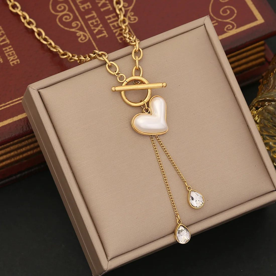 

Pedina Stainless Steel Pearl Heart Tassel Water Droplet Pendant For Women Collarbone Chain Fashionable Jewelry Party Gift N1314
