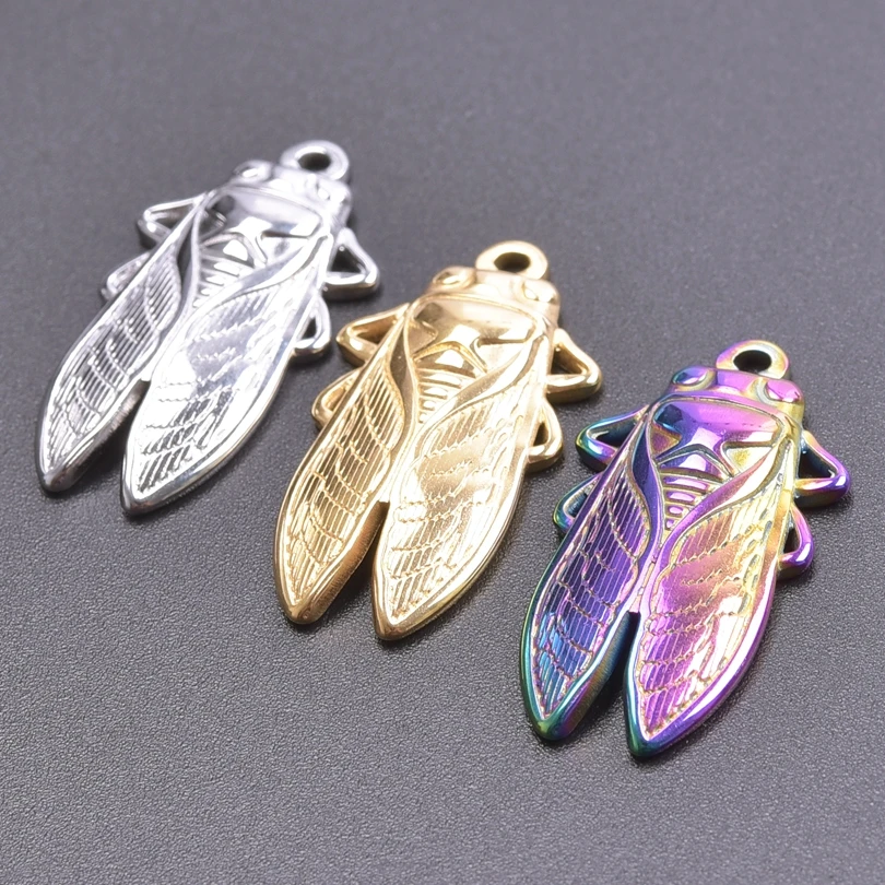 3pcs/Lot Cicada Pendant Stainless Steel Charm For Jewelry Making Supplies DIY Craft Animal Charm Steampunk Accessories Breloque