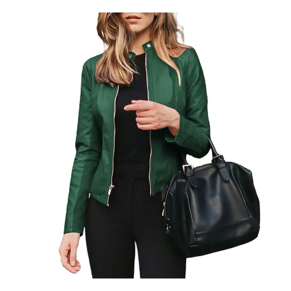 Jacket Outwear Women Suit Coat Solid Color Autumn Winter Short Faux Leather OL Style Commute