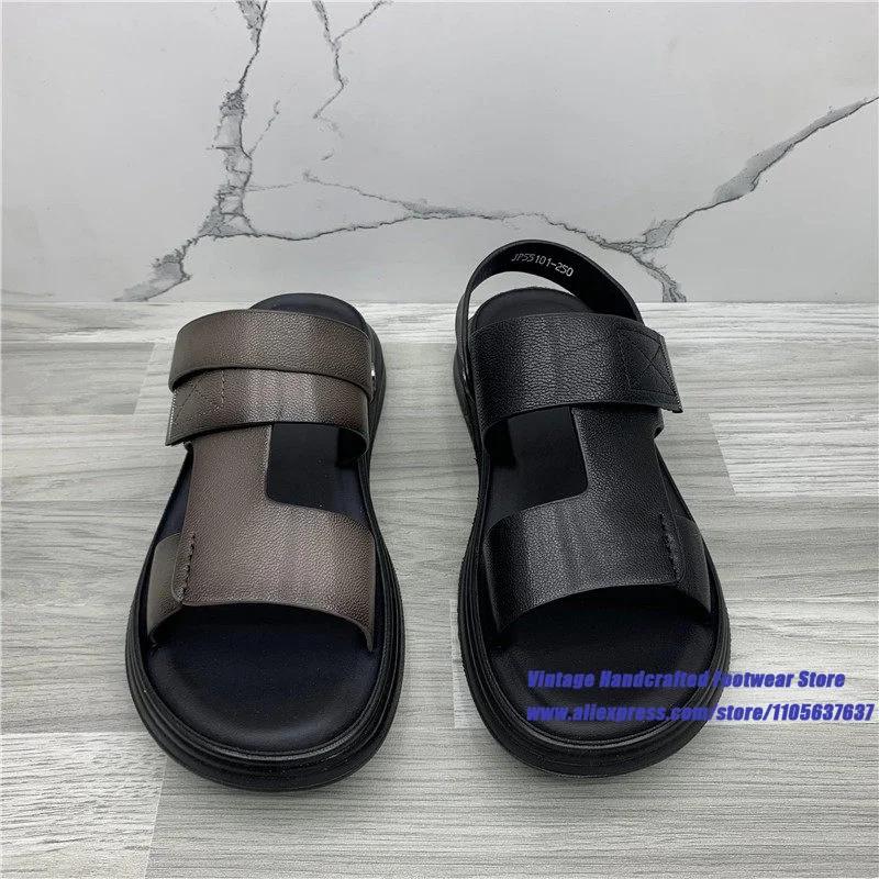 Men's Leather Adjustable Strap Platform Slide Sandals Summer Two Ways Wear Back Strap Slippers Vintage Handcrafted Men's Shoes