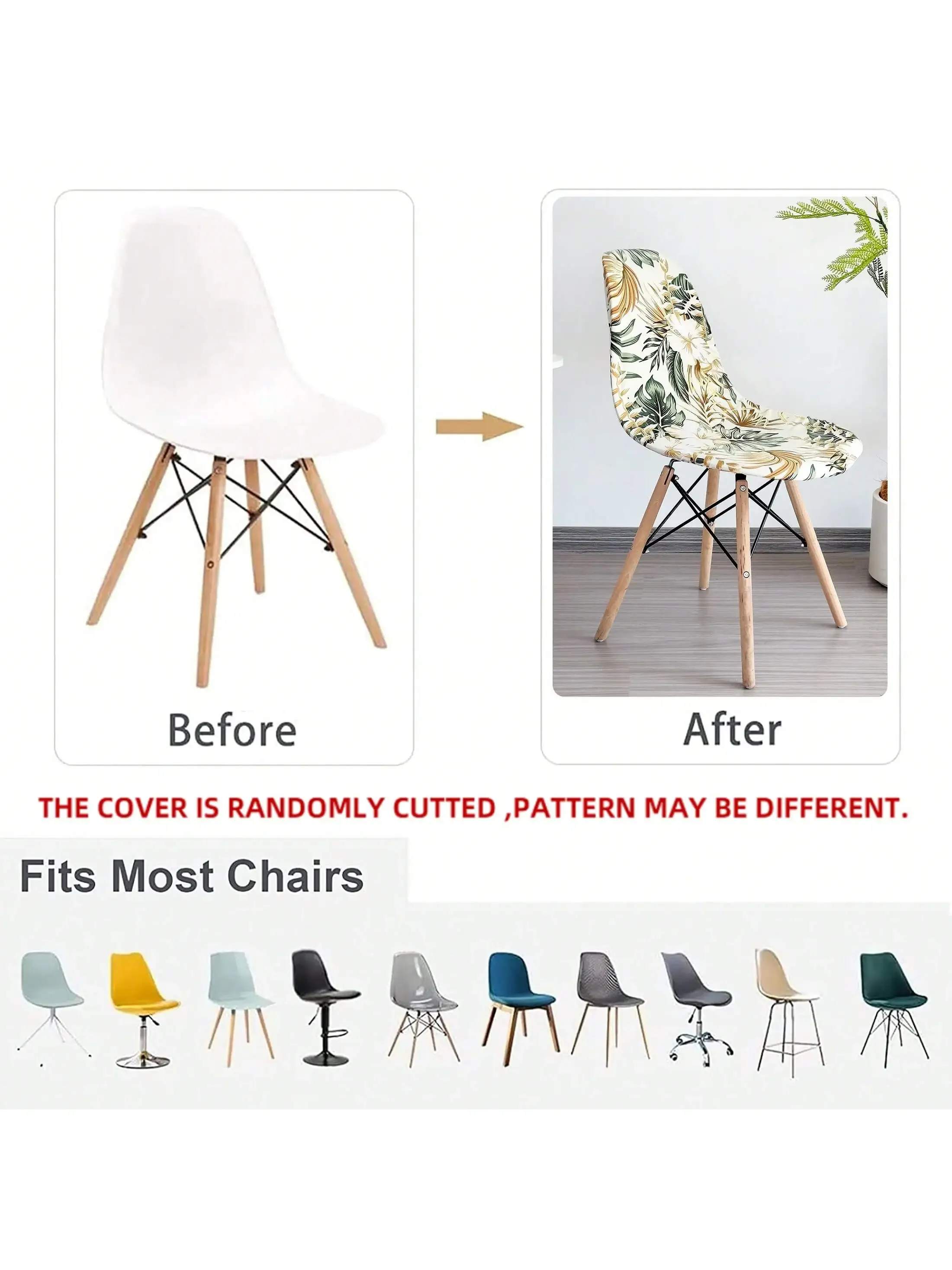 トロピカルプラントプリントチェアカバー,ダイニングチェア,ストレッチ,シルクミルク,カーブシェル,取り外し可能で洗える,モダン,オールシーズン