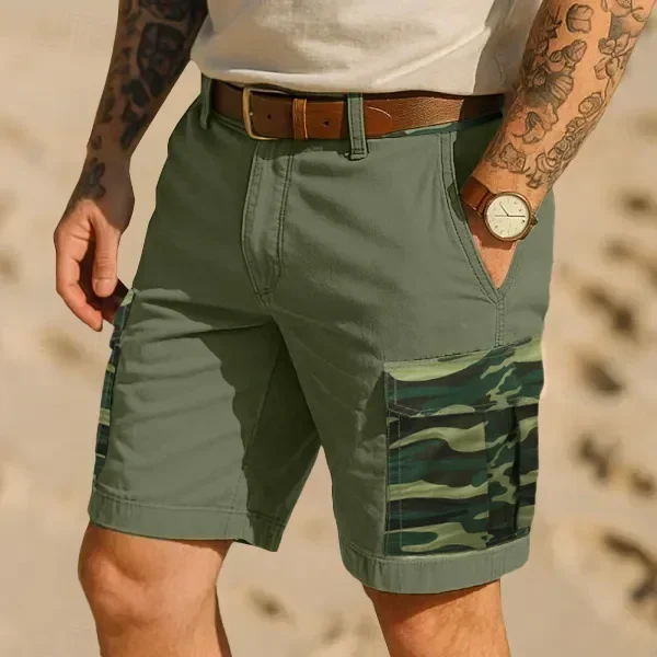 2025 New Fashion Summer Men's Vintage Outdoor Camouflage Knee Length Shorts Casual Trendy Bassic Simple Shorts Male Clothes