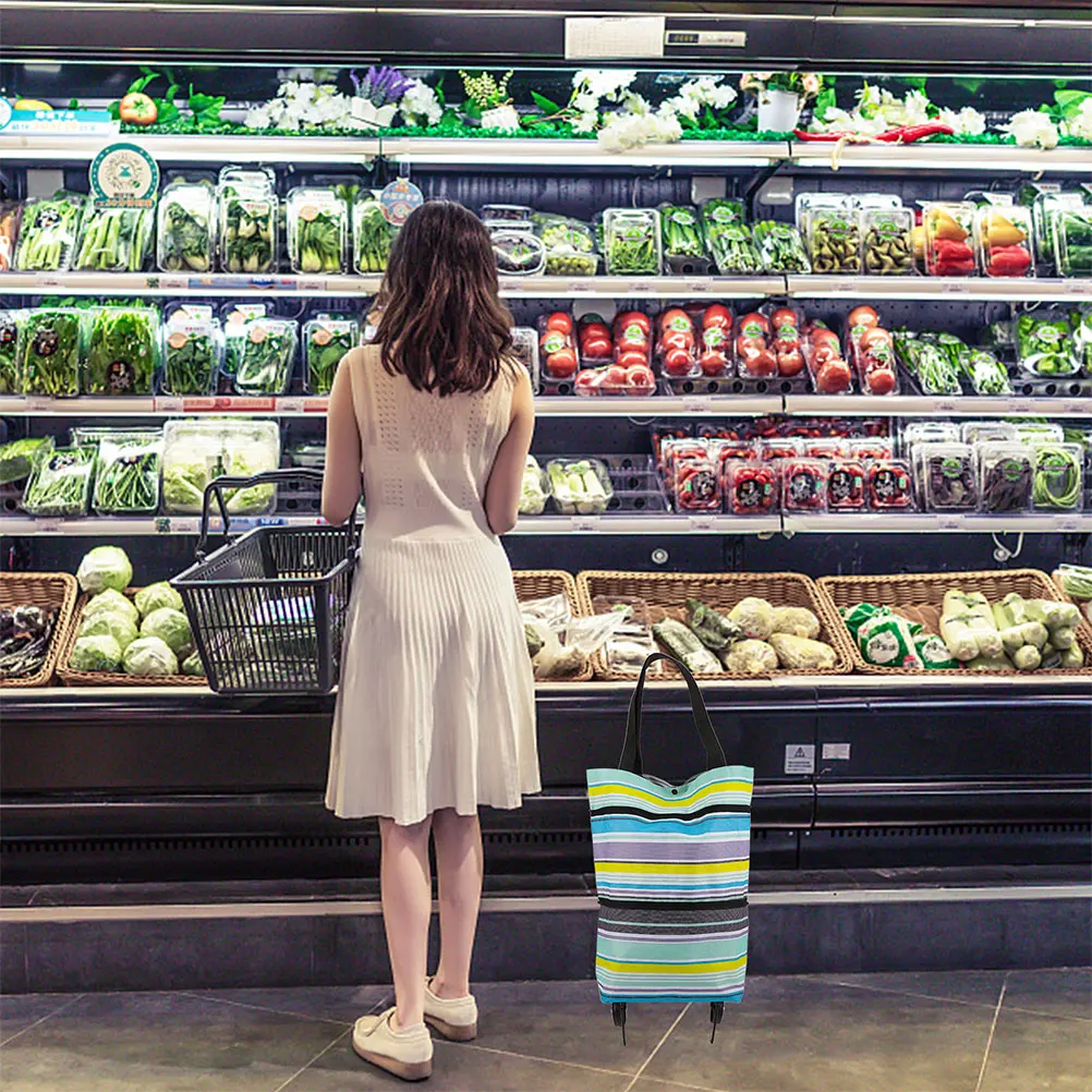 

2Pcs Portable Grocery Cart with Wheels Foldable Shopping Tote Bag Rolling Bag on Wheels for Shopping Wheeled Tote Bags