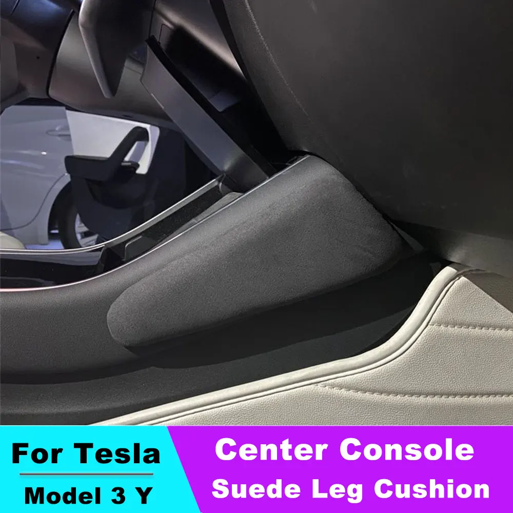 Center Console Suede Leg Cushion Support Pad For Tesla Model 3/Y Foot Thigh Leather Seat Knee Pillow Protector Car Accessories