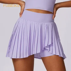 Casual Pleated Sports Skirt Women'S Stretch Fake Two-Piece Quick-Drying Tennis Culottes With Pockets Sportswear