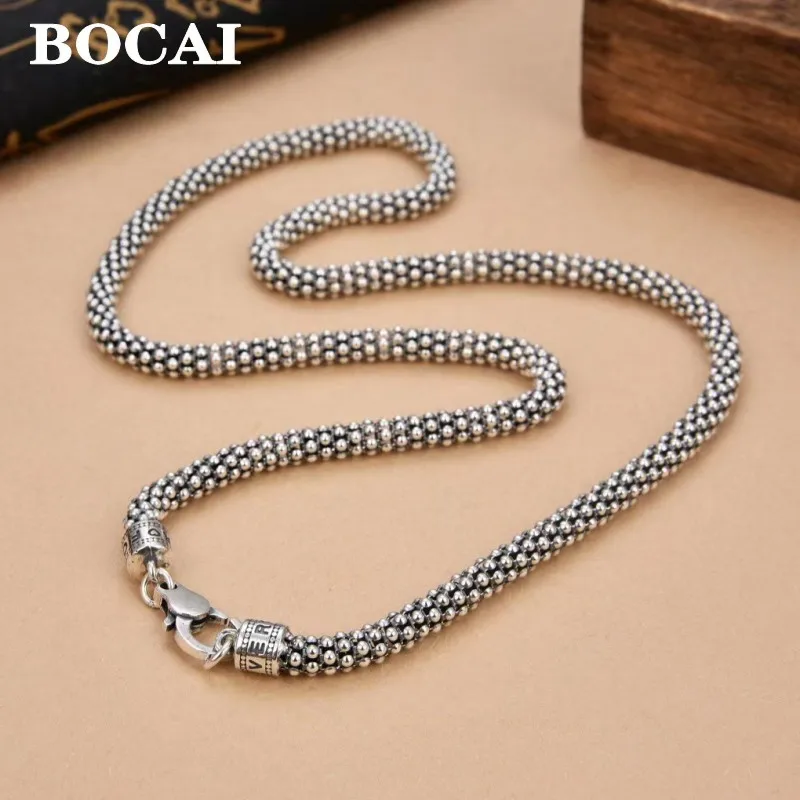 BOCAI S925 Silver New 6mm Italian Popcorn Chain Hip-Hop Fashionable Men's Necklace, trendy and personalized corn single chain