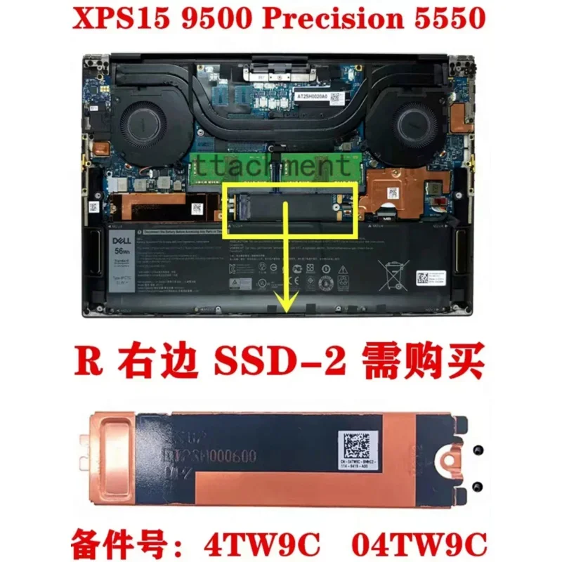 130 R6 4 tw9c 06 n16 3jjdg 4 mj20 VTXN3 dla Dell XPS15 XPS 15 9500 9510 9530 laptopów M2 2280 SSD karta pamięci uchwyt radiatora