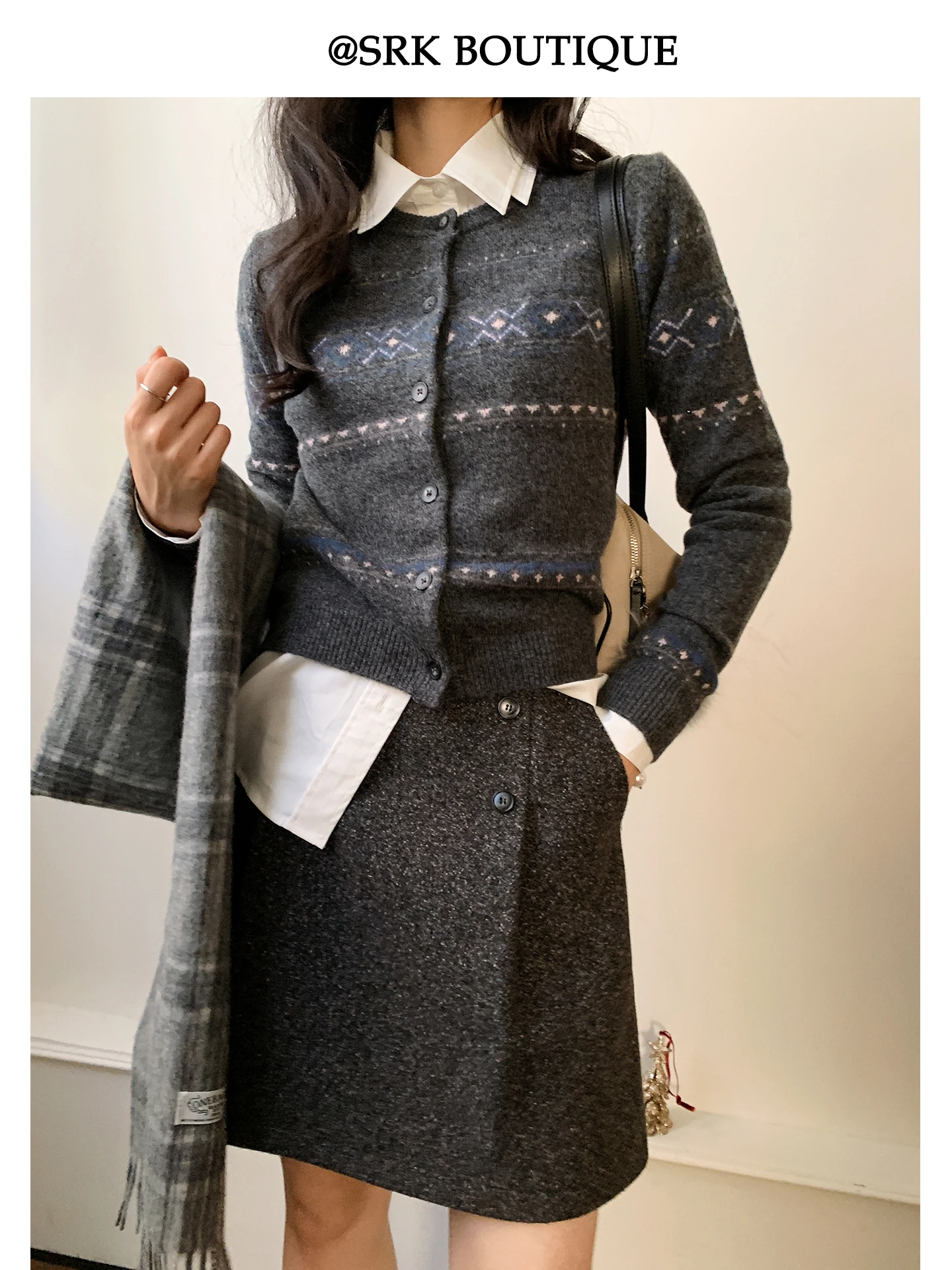 Casual High Waist A-Line Woolen  Skirt Simple Versatile SRK Women's Skirt Polyester Fiber Skin-friendly Breathable