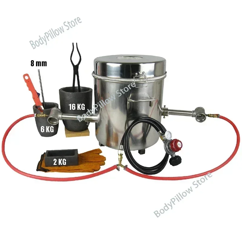 16 KG Large Gas Metal Melting Furnace Kit 2642°F / 1450°C Propane Forge Dual Burner 2 Crucibles Foundry Home Kiln Casting Tools