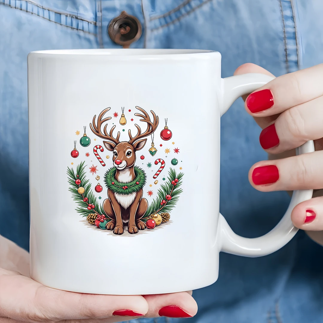 

11oz Mug + Christmas Reindeer Cartoon Cup + Kids Cold & Hot Drink Cup - Christmas Gift for Family & Office