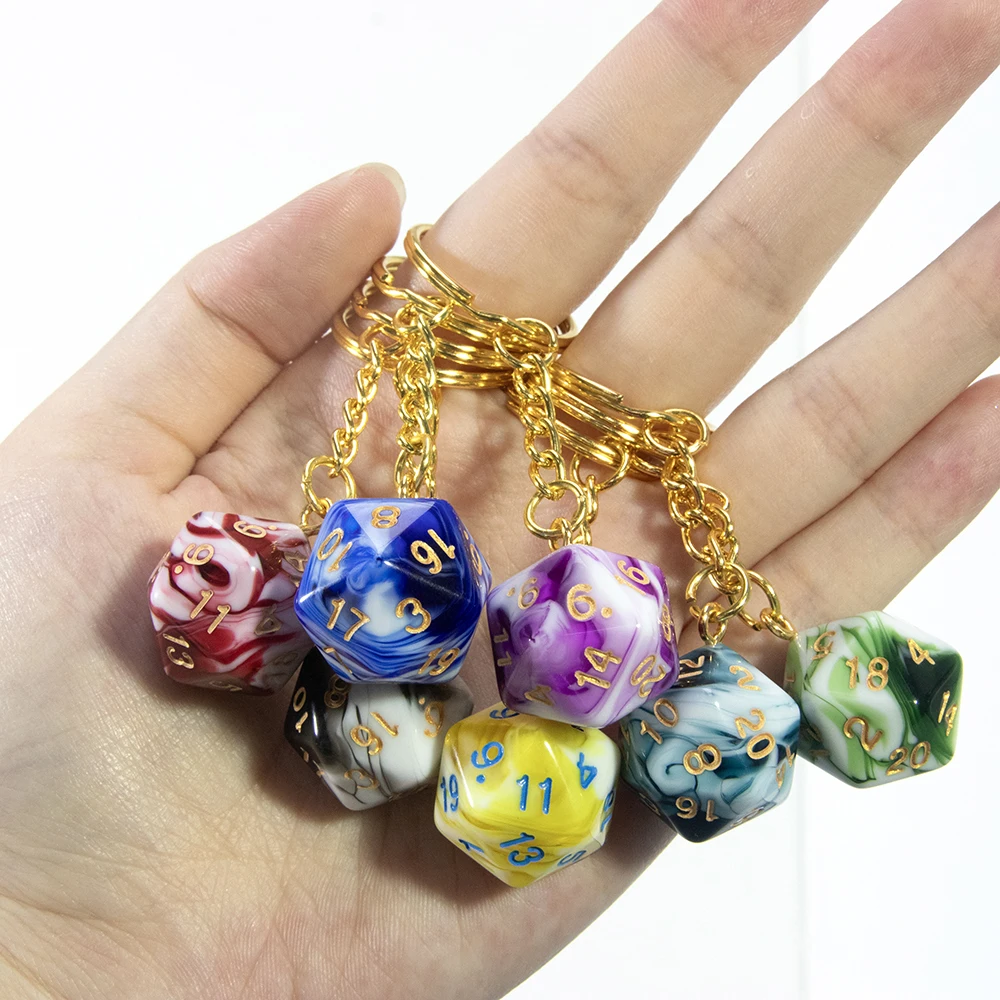 Dice Pendant Charm Keyring Acrylic Polyhedral Dice Pendant Charm Perfect Gift for DND Role-Playing Enthusiasts