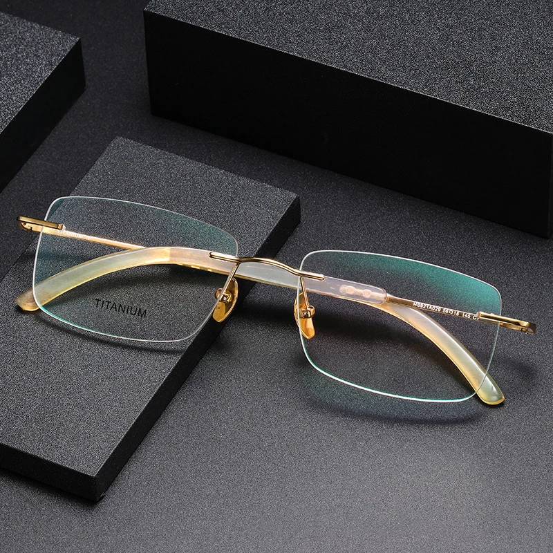 

High Quality Rimless Business Glasses Horn Temples Fashionable Frameless Rectangle Eyeglasses for Men Computer Daily Eyewear