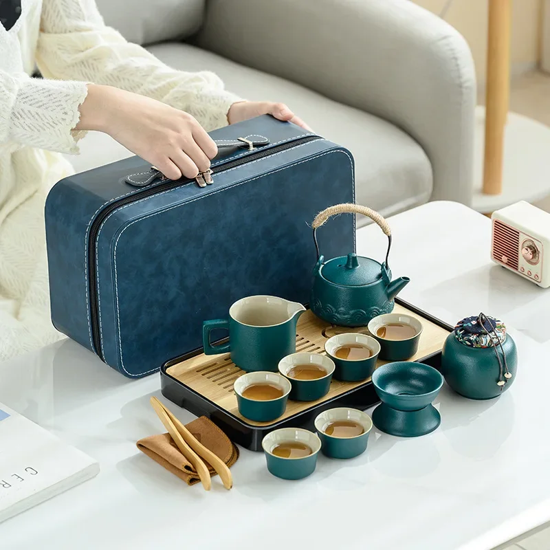Travel Tea Set, a Complete Set of Wholesale Kung Fu Tea Cups, Outdoor Portable Teapots, Tea Cups, Chinese Ceramic Business Gifts