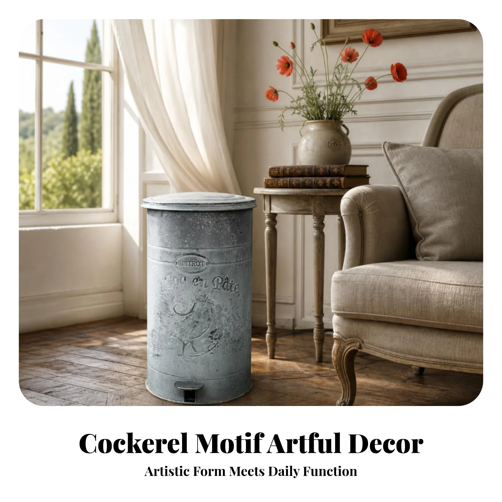 Vintage Trash Can Embossed Text Distressed Finish Household Item Waste Bin