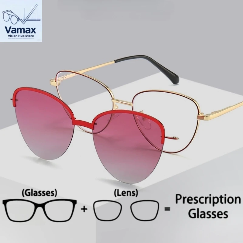 

VAMAX Chic 2 in 1 Prescription Glasses with Magnet Polarized Sunglasses Women Fashion Cat Eye Glasses