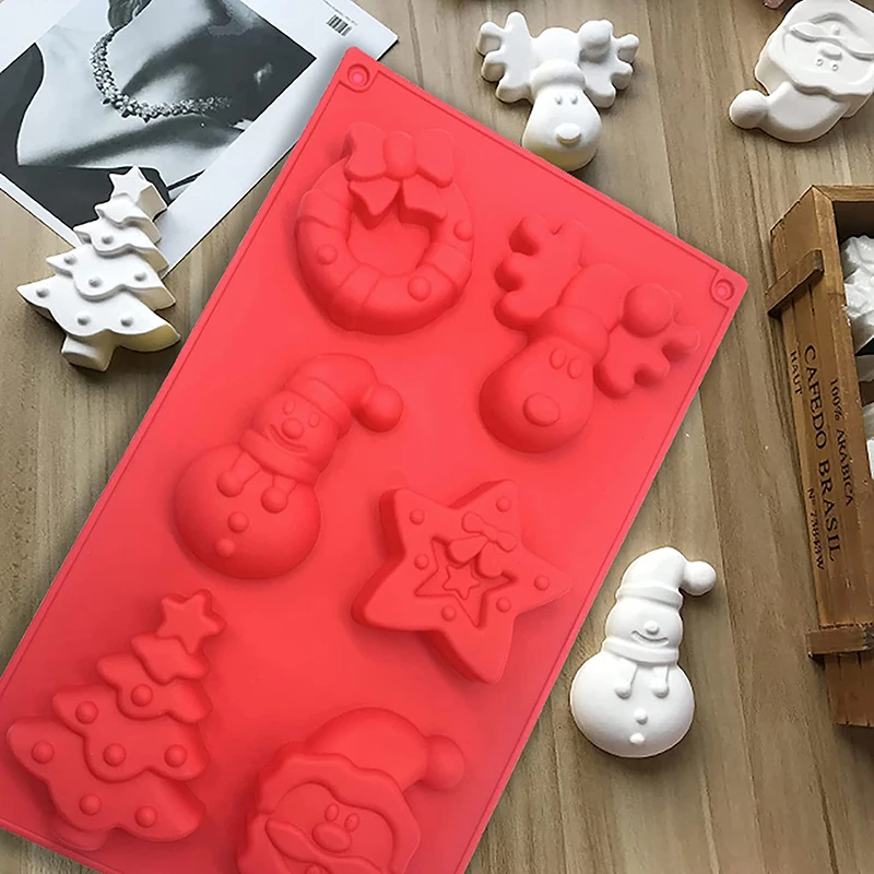 Stampi in Silicone fatti a mano a 6 cavità per sapone 3D cervo di natale albero di natale pupazzo di neve stampi per sapone fai da te forma