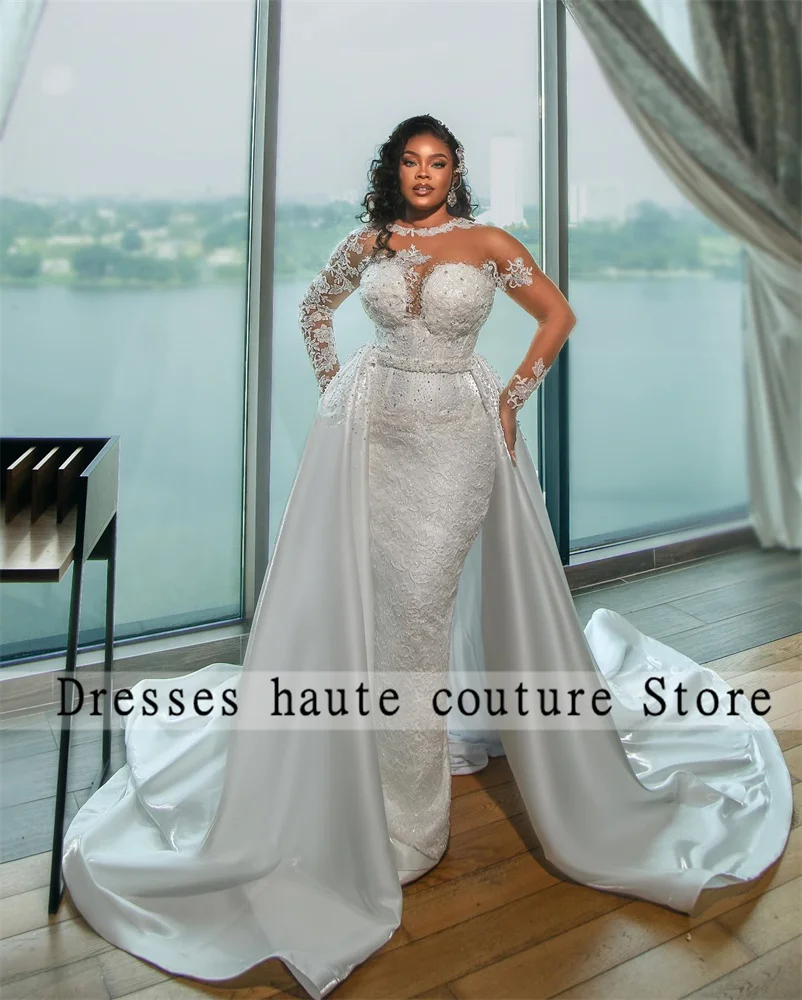 아소 에비 럭셔리 레이스 아플리케 머메이드 웨딩드레스 여성 2025 탈부착 가능한 트레인 비딩 아프리카 신부 드레스 맞춤 제작