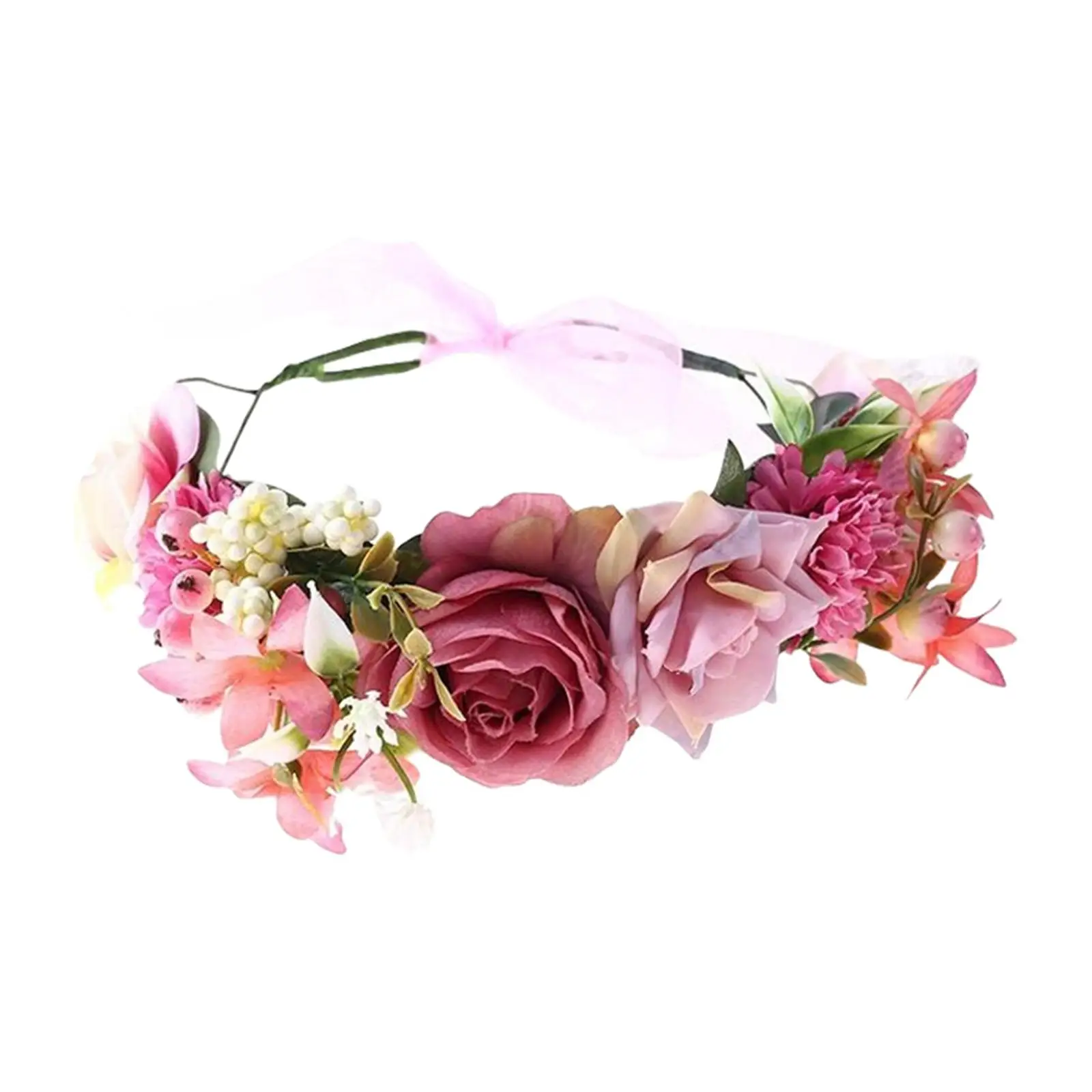 

Women Flower Headband, Hair Garland Crown, with Adjustable Ribbon Headpiece for