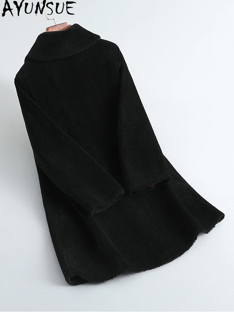 AYUNSUE 100% Natural Wool Coats for Woman Clothes Mid Length Fur Coat Woman Clothes High Quality New in Outerwears Abrigo Mujer