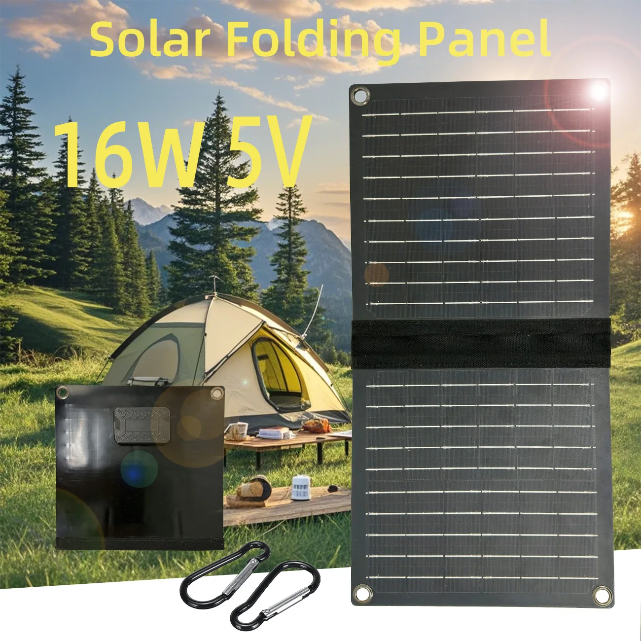 16W Portable Solar Panel Charging Solar Battery Power Bank Foldable USB Charger Folding Cell phone Camping Outdoor