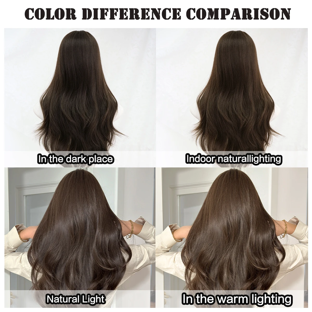 Picture 6: PARK YUN Long Wavy Brown Wigs For Women 26 Inch Wig With Bangs Natural Looking Synthetic Fiber Fashion Wig For Girl Daily Party