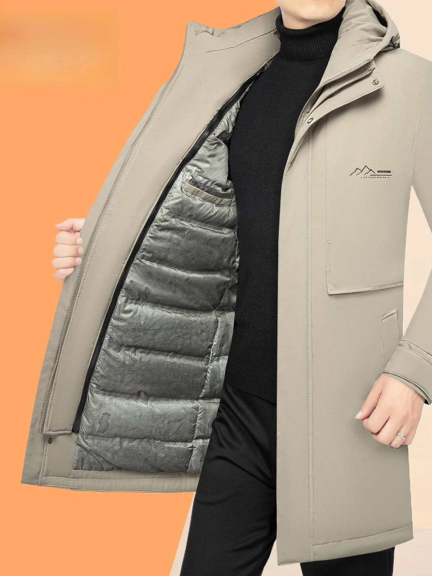 

Men's Long down Jaet Winter Thiened Slim Fit Hooded Du down Coat Ci Casual Sle Removable Inner Stand Filling