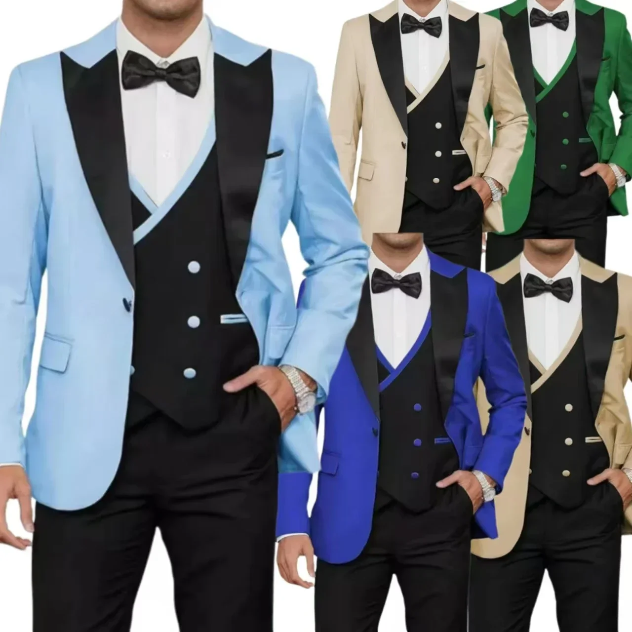 Three-piece Suit Color-blocked，formal Jacket with Peak Lapel for Celebrities，2024 New，high-quality Wedding Art