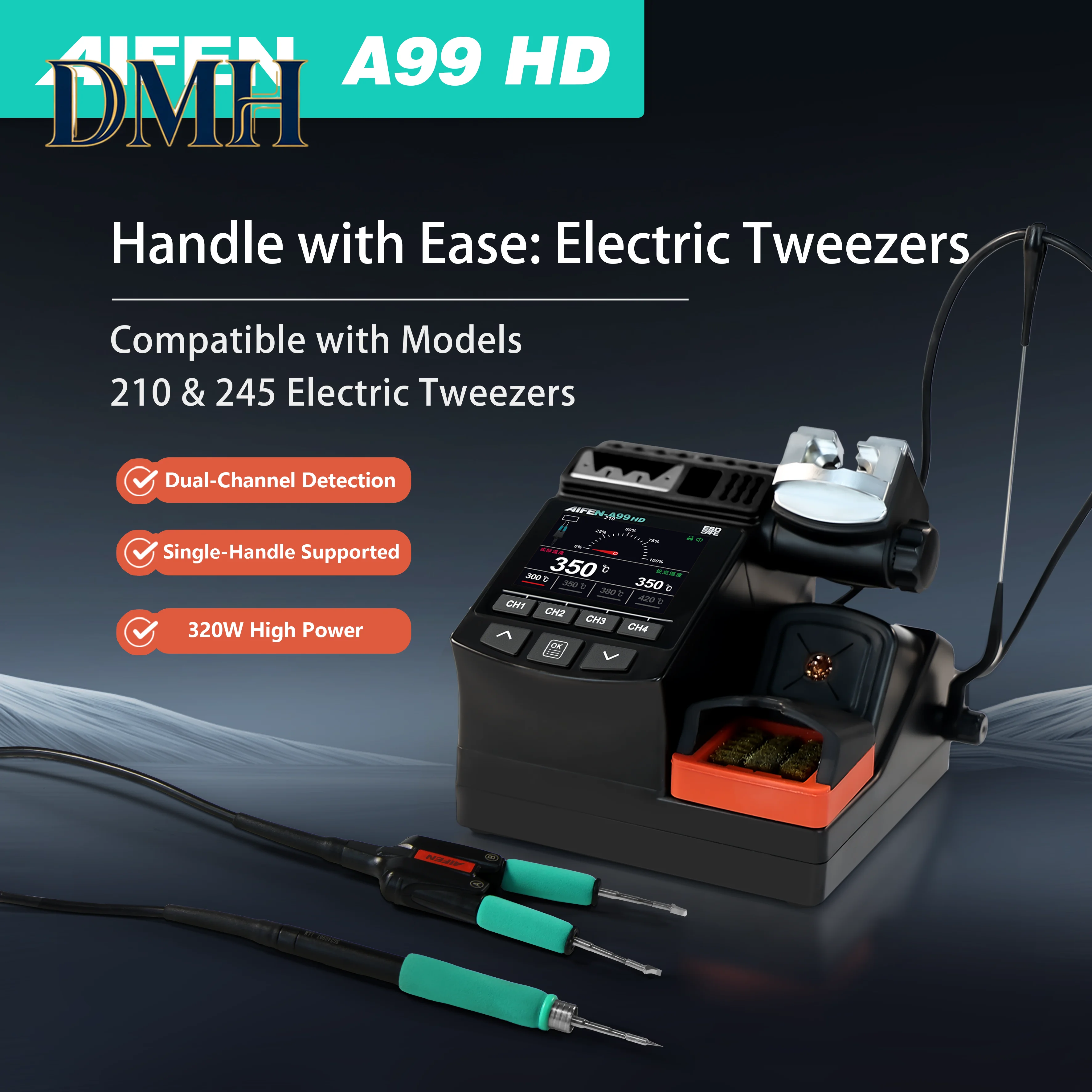 

DMH .AIFEN A99HD Precision Tweezers Soldering Iron Station Compatible with C210/C245 handle for Microscope Soldering Electronics