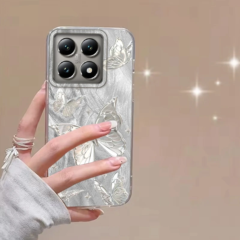 Роскошный чехол для телефона с текстурой перьев для девочек и женщин с бабочкой для Xiaomi 14T 13T Pro 14Tpro 11 Lite 5G NE, противоударный чехол Fundas Cover