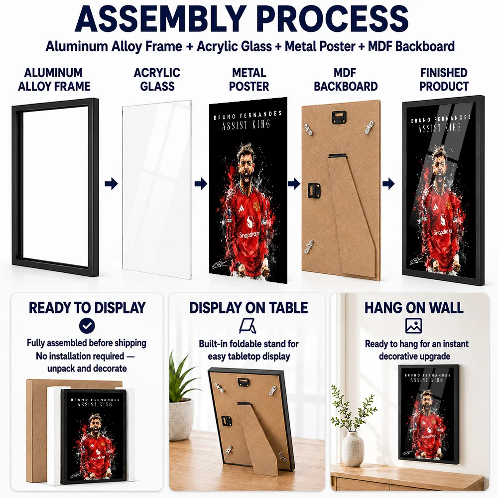 Bruno Fernandes Assist King Metal Poster With Aluminum Alloy Frame Personalized Photo Energetic Match Style Wall Art For Study