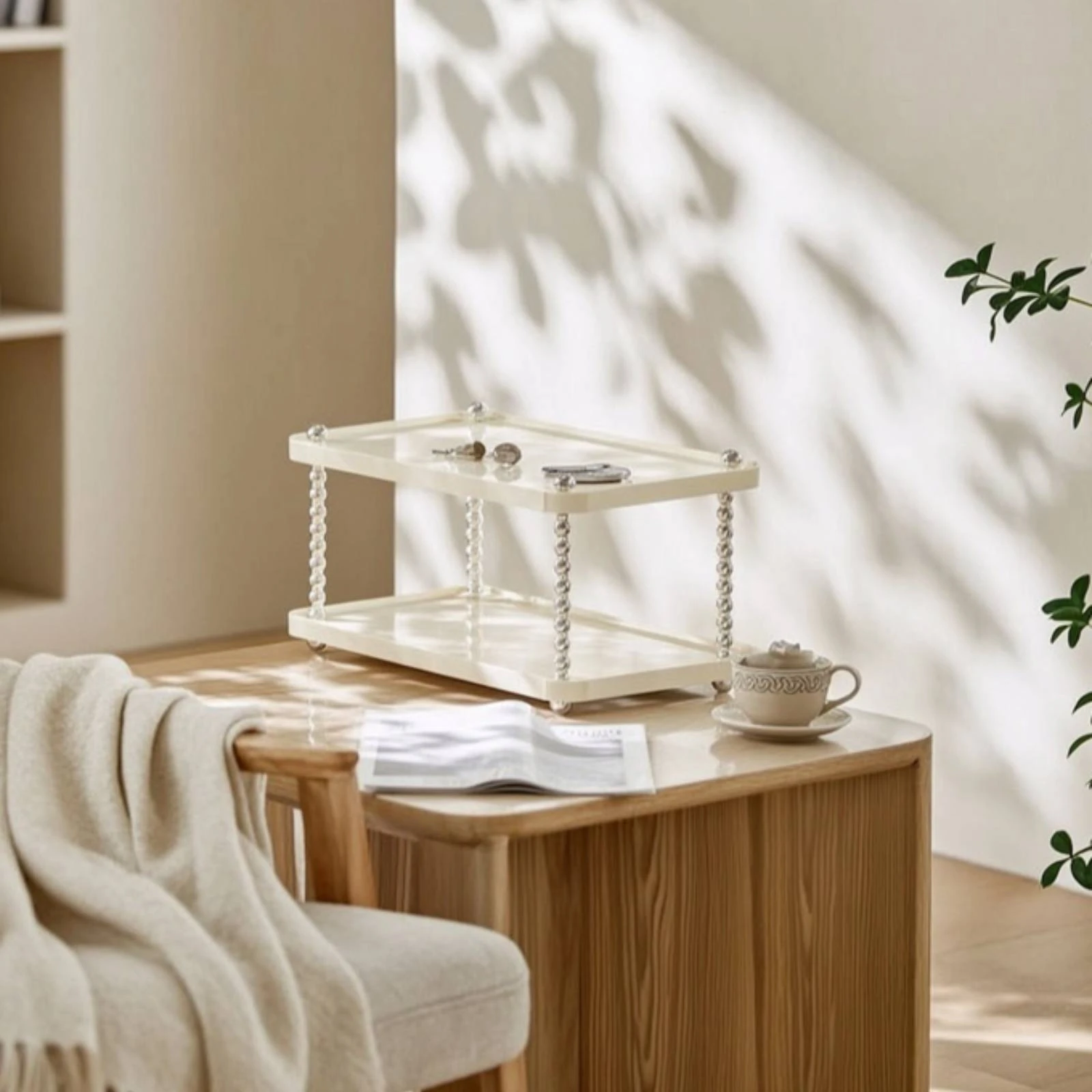 Two-Tier Storage Tray Easy to Clean Rectangular Organizer Tray Bathroom Counter Organizer Water-Resistant for Entryway Table