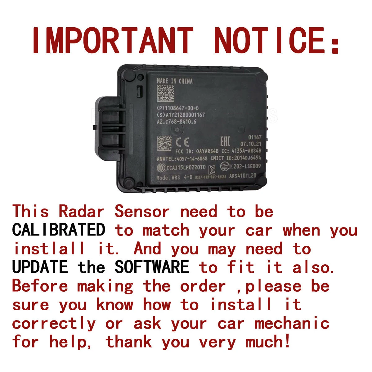 Refurbished Genuine Radar Sensor OEM 1108647-00-D 1108647-00-B 58-72-0034 for Tesla Model S 12- Model Y 2020-2025 Model3 2017-23